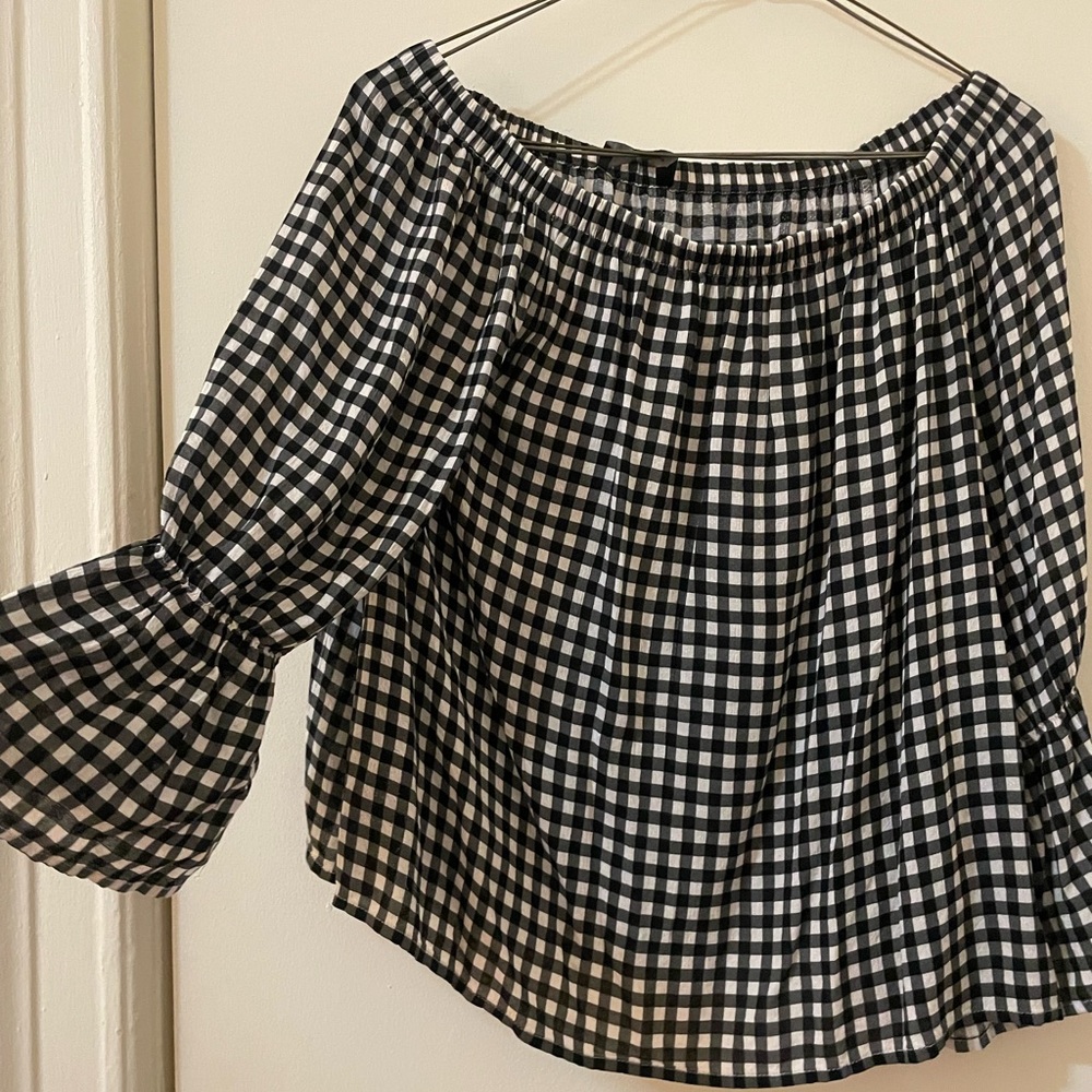 Sanctuary Black and White Gingham Off-Shoulder Top